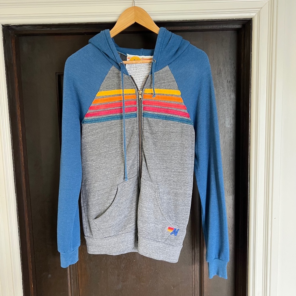 AVIATOR NATION 5 Stripe Zip Raglan Hoodie Size Small